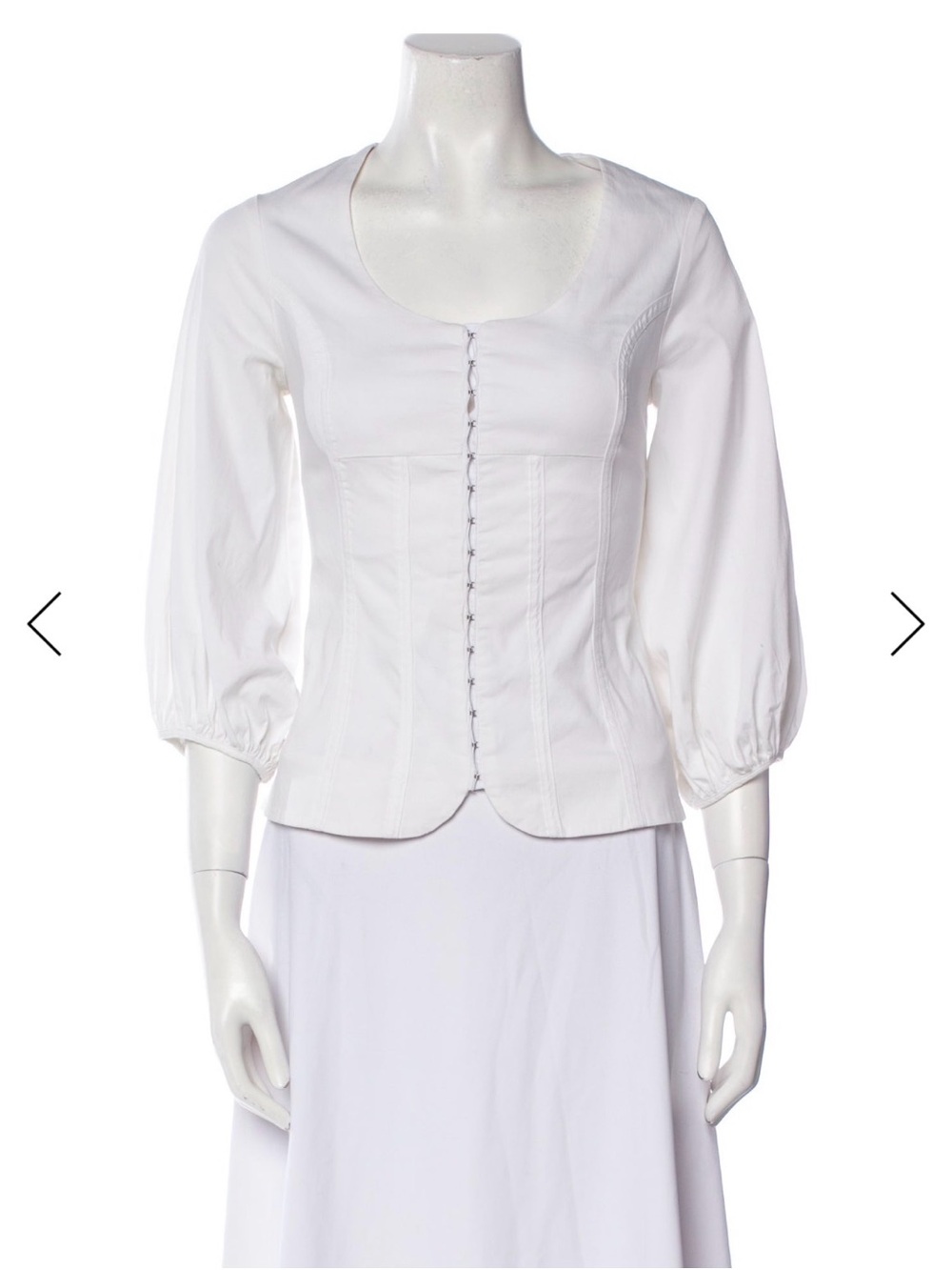 STAUD White Scoop-Neck Button-Front Puff Sleeve Top